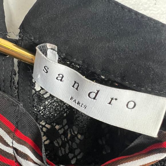 SANDRO Paris Fidele Tie-Neck Lace Mini Dress Black Sleeveless Cocktail Sz S - Picture 6 of 11